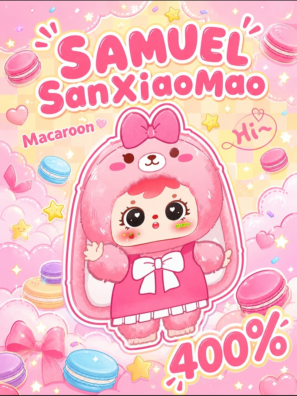 400% Samuel SanXiaoMao Macaroon Plush Character Print